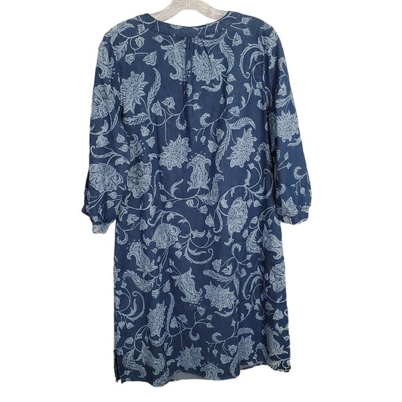 Isaac Mizrahi Live Sz 12 Dress Denim Chambray Floral Print Split Sleeves Lace Up - Picture 3 of 15